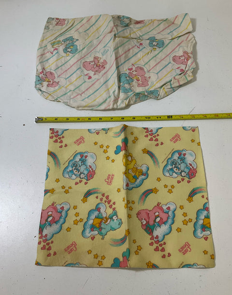 Vintage Care Bears Baby Linens & Flannel Scraps 6 Pieces Baby Hugs Baby Tugs