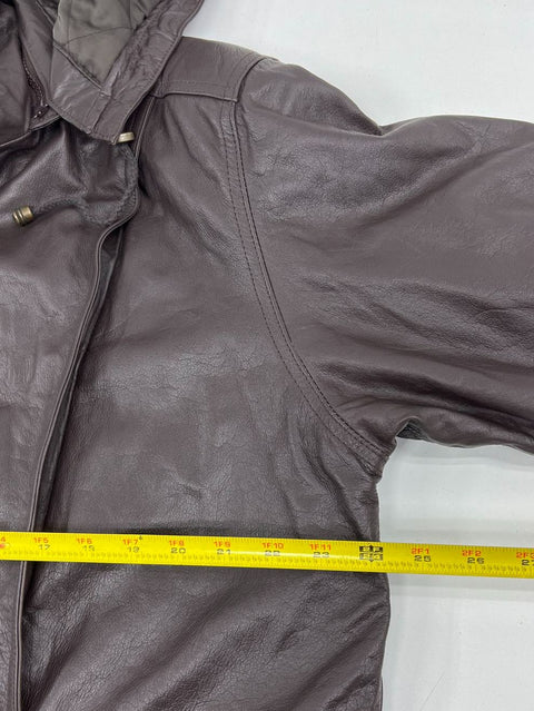 Vintage 90s Jacqeline Ferrari Brown Genuine Leather Hooded Parka Jacket Men's L