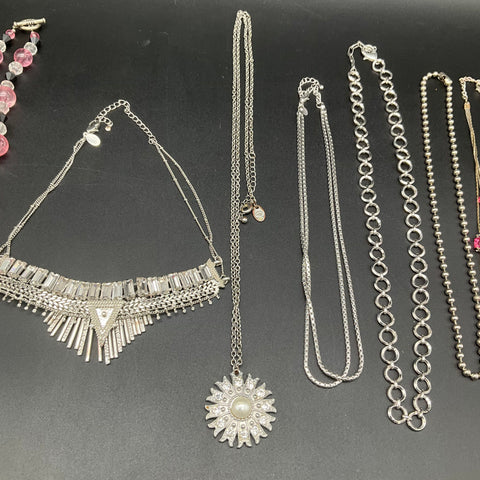 Mixed Fashion Costume Jewelry Lot 10 Necklaces Beaded Statement Silver Tone