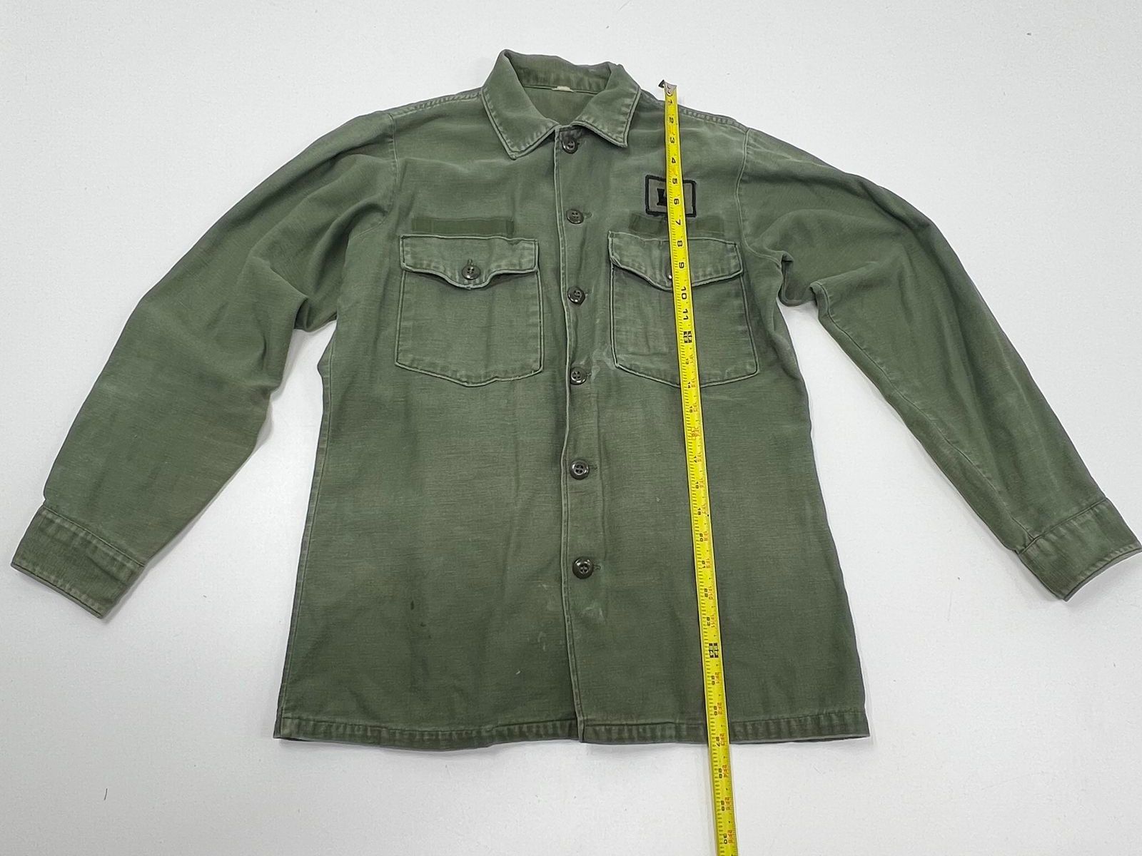 Vintage 60s US Army OD Green OG-107 Cotton Sateen Field Shirt Jacket Mens S