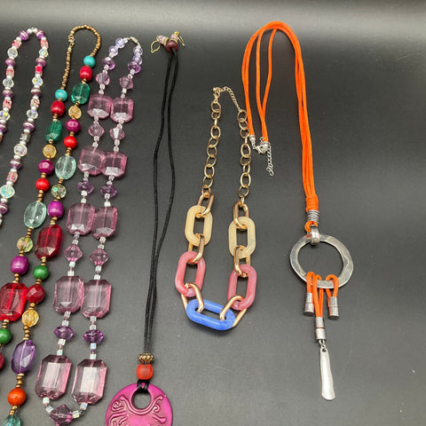 Mixed Costume Jewelry Lot 9 Fashion Necklaces Beaded Acrylic Multi-Strand Cord
