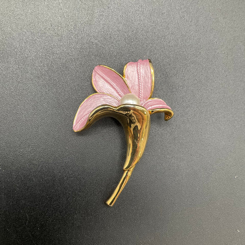 Vintage Floral Costume Jewelry Brooch Lot of 5 Gold Silver Tone Rhinestone