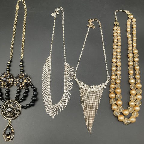Vintage & Modern Statement Jewelry Lot of 6 Rhinestone Pearl Tassel Necklaces