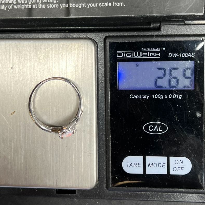 925 Sterling Silver Opal & Rhinestone Ring 2.69g Size 10