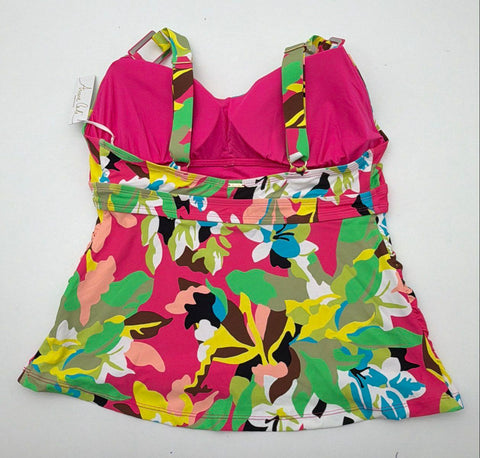 Anne Cole Women's Multicolor Floral Tankini Swimsuit Top Ruched NWT Sz 16W