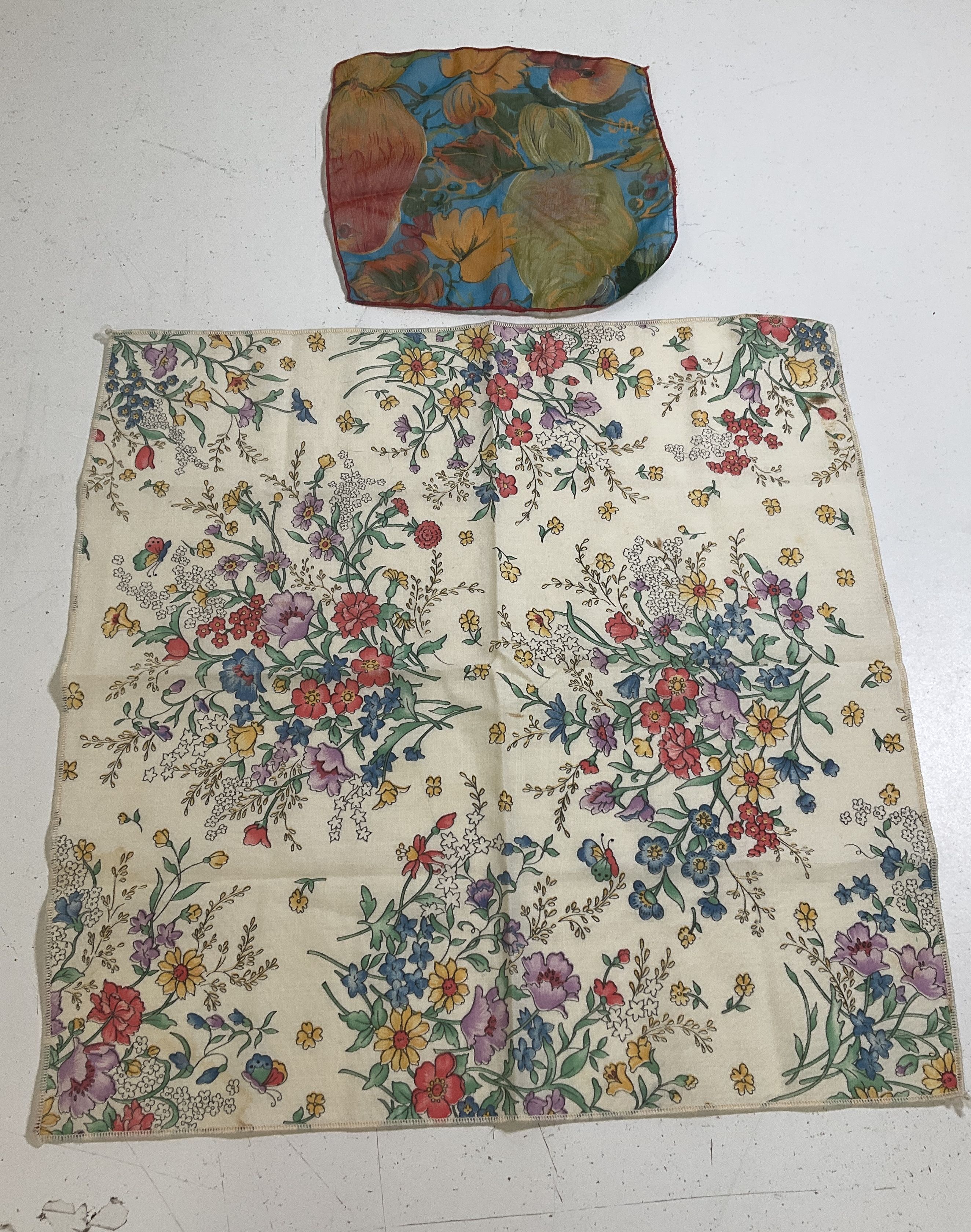 Vintage Scarf & Handkerchief Lot 9 Pcs Mixed Floral Paisley Plaid Silk Cotton