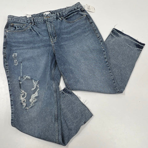 Good American Women's Good '90s Jeans Indigo Distressed Baggy Raw Hem NWT Sz 18