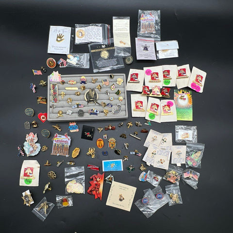 Mixed Lapel Pin Lot Vintage to Modern Military Angel Sports Marvel 1.25 lbs