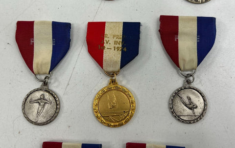 Vintage 1974-75 French Invitational Athletic Medal Lot of 9 Gymnastics Diving