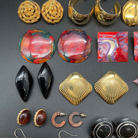 Vintage Retro Costume Jewelry Earrings Lot of 24 Pairs Gold Silver Tone Bold