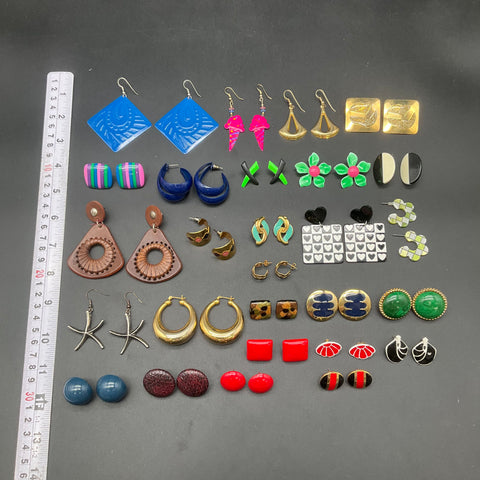 Vintage 80s 90s Retro Costume Jewelry Earrings Lot of 27 Pairs Boho Geometric
