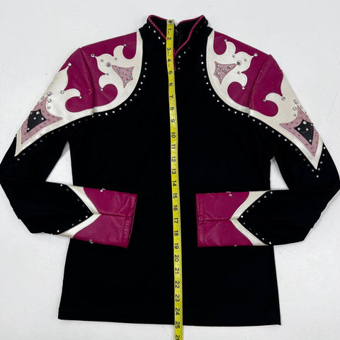Hobby Horse Women's Western Show Top Black Pink White Studded Rhinestone USA M