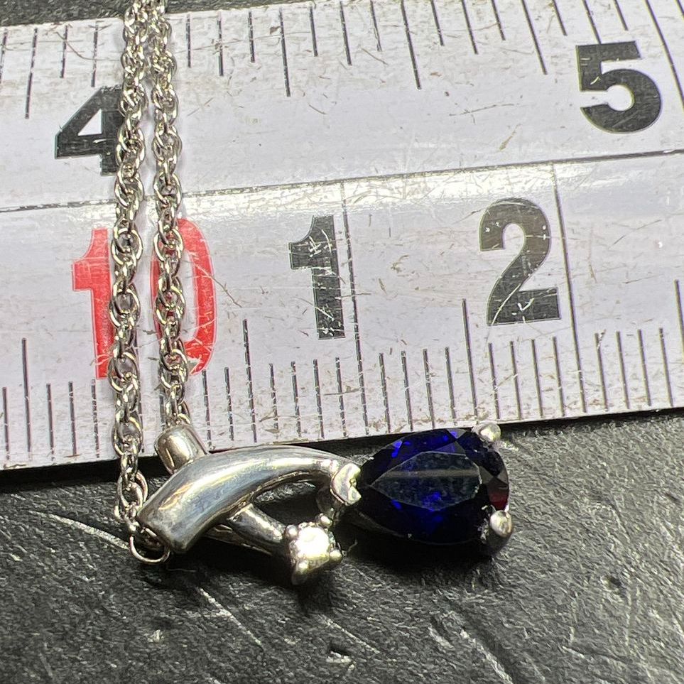 925 Sterling Silver Blue & Clear Gemstone Necklace 2.7g