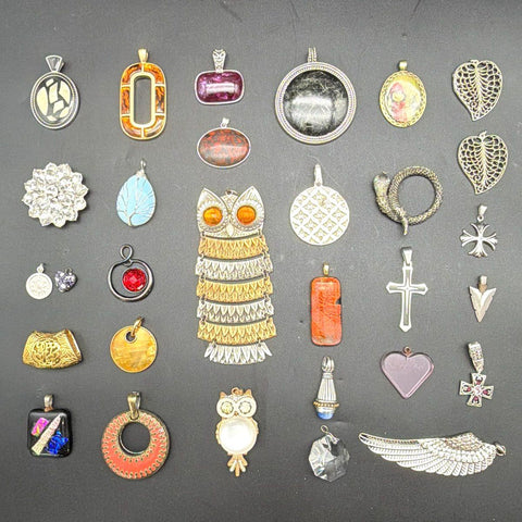 Costume Jewelry Pendant Lot 31pc Vintage to Modern Includes Lia Sophia & Owl