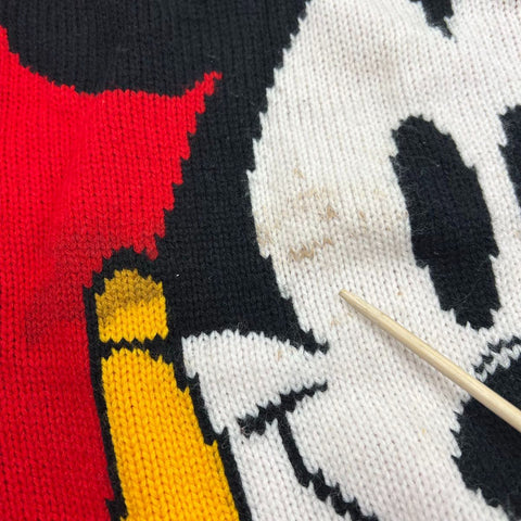 Vintage 90s Mickey & Co. Men's Red Knit Sweater Mickey Mouse Face Striped L