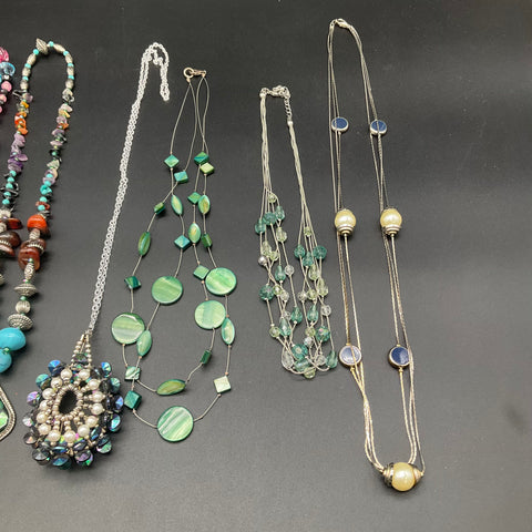 Costume Jewelry Lot 8 Necklaces Beaded Shell Floral Pendants Mixed