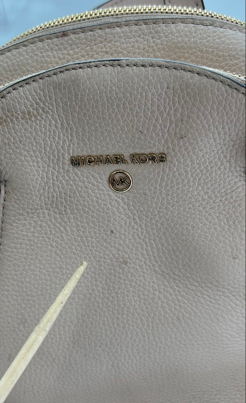 Michael Kors Pink Pebbled Leather Rhea Zip Medium Backpack Gold Tone Hardware