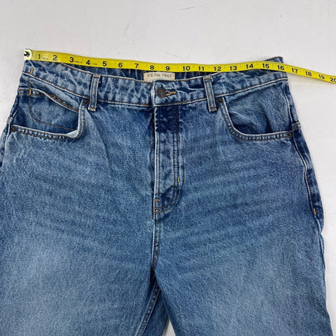We the Free Women's Blue High Rise Wide Leg Cropped Button Fly Jeans Size 30