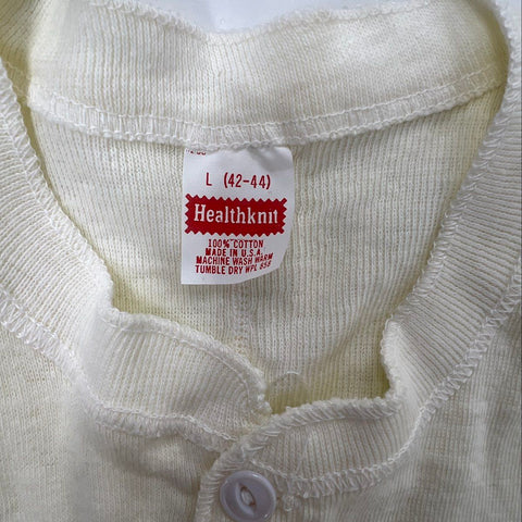 Vintage 80s Healthknit Men's Union Suit Long Johns Cream Cotton USA Made L 42-44