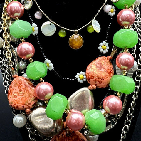 Boho Beaded Statement Necklace Lot Multi-Strand Colorful Fashion Jewelry