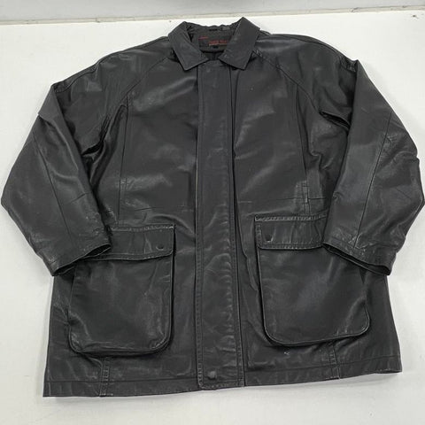 Phase Two Black Leather Full Zip Field Jacket Coat Men's Size XL