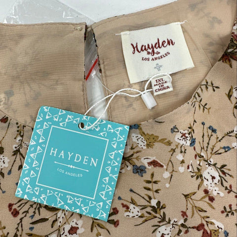 Hayden LA Women's Tan Floral Pleated Skirt Short Sleeve Dress NWT Size 1XL