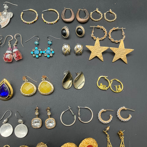 Fashion Jewelry Earrings Lot 32 Pairs Vintage to Modern Hoops Studs Dangles