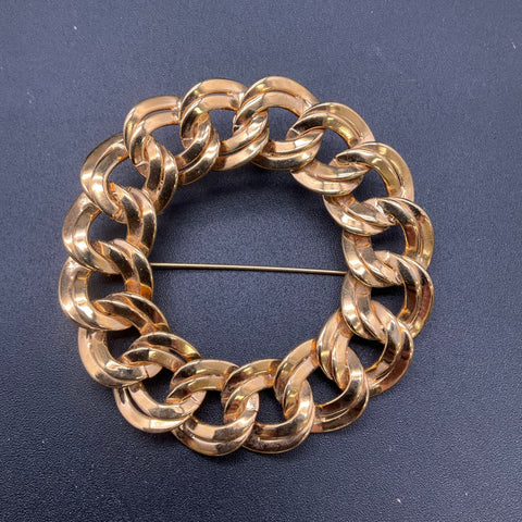 Monet Vintage Gold Tone Brooches Jewelry Lot of 5 Textured Swirl Leaf Chain