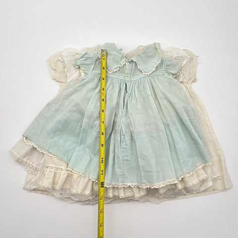 Vintage Lot 5 Baby Girls Dresses White Blue Lace Ruffle Pintuck Infant