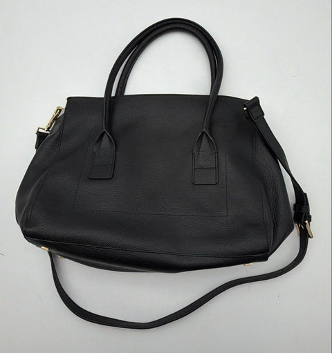 India Hicks Black Pebbled Leather Large Tote Satchel Bag Gold Hardware