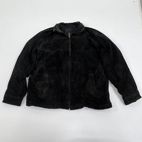 Knight Bridge Men's Vintage Y2K Suede Leather Bomber Jacket Black Quilted Sz M