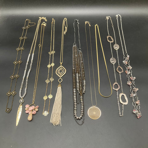 Modern Fashion Costume Jewelry Lot 10 Necklaces Tassel Beaded Gold Silver Tone