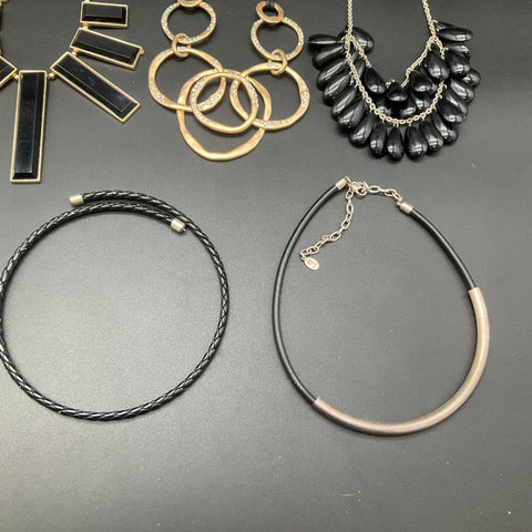 Modernist Statement Necklace Lot of 7 Baer SF Black Gold Silver Tone Chokers