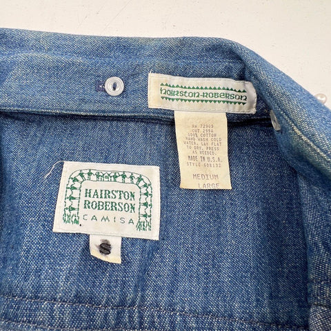 Vintage 90s Hairston Roberson Women's Blue Denim Pearl Collar Shirt Jacket M/L