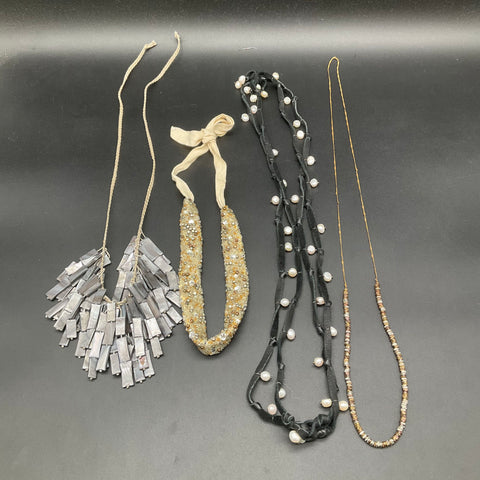 Statement Costume Jewelry Lot 8pc Necklaces Bracelets Mother of Pearl Leather