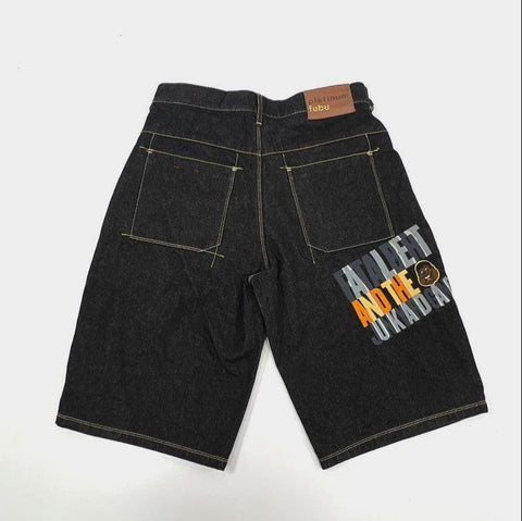 Vintage Y2K Platinum FUBU Men's Fat Albert Junkyard Gang Black Jean Shorts Sz 34