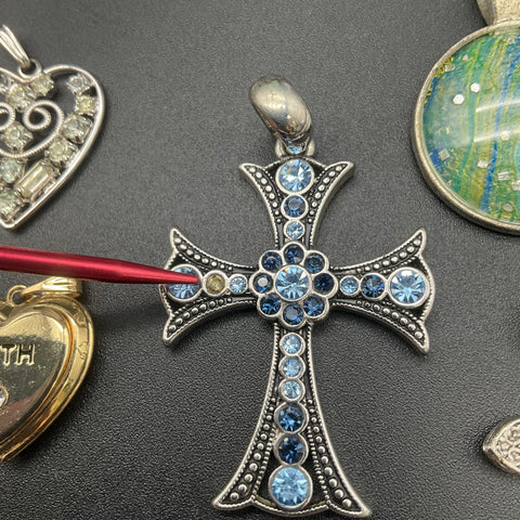 Vintage and Modern Costume Jewelry Pendant Lot of 35 Hearts Crosses Stones