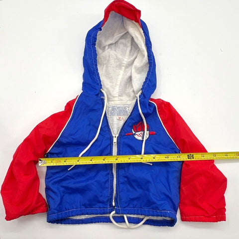 Vintage 80s Baby Boy Baseball Windbreaker Jacket Blue Red Hooded Sz 12