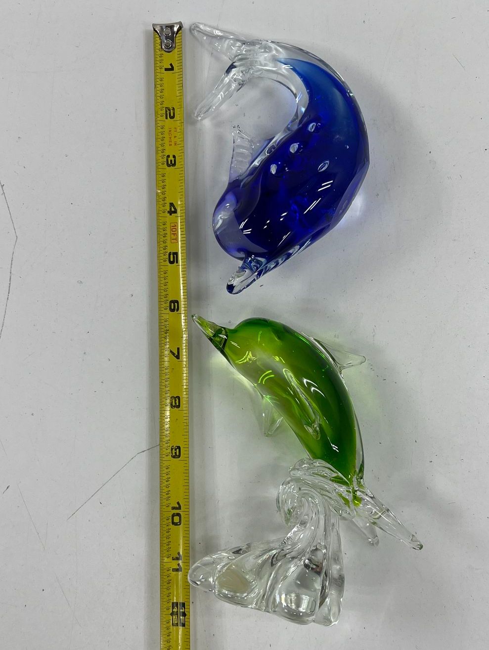 Vintage Murano Style Art Glass Dolphin Figurines Lot 2 Cobalt Blue Lime Green