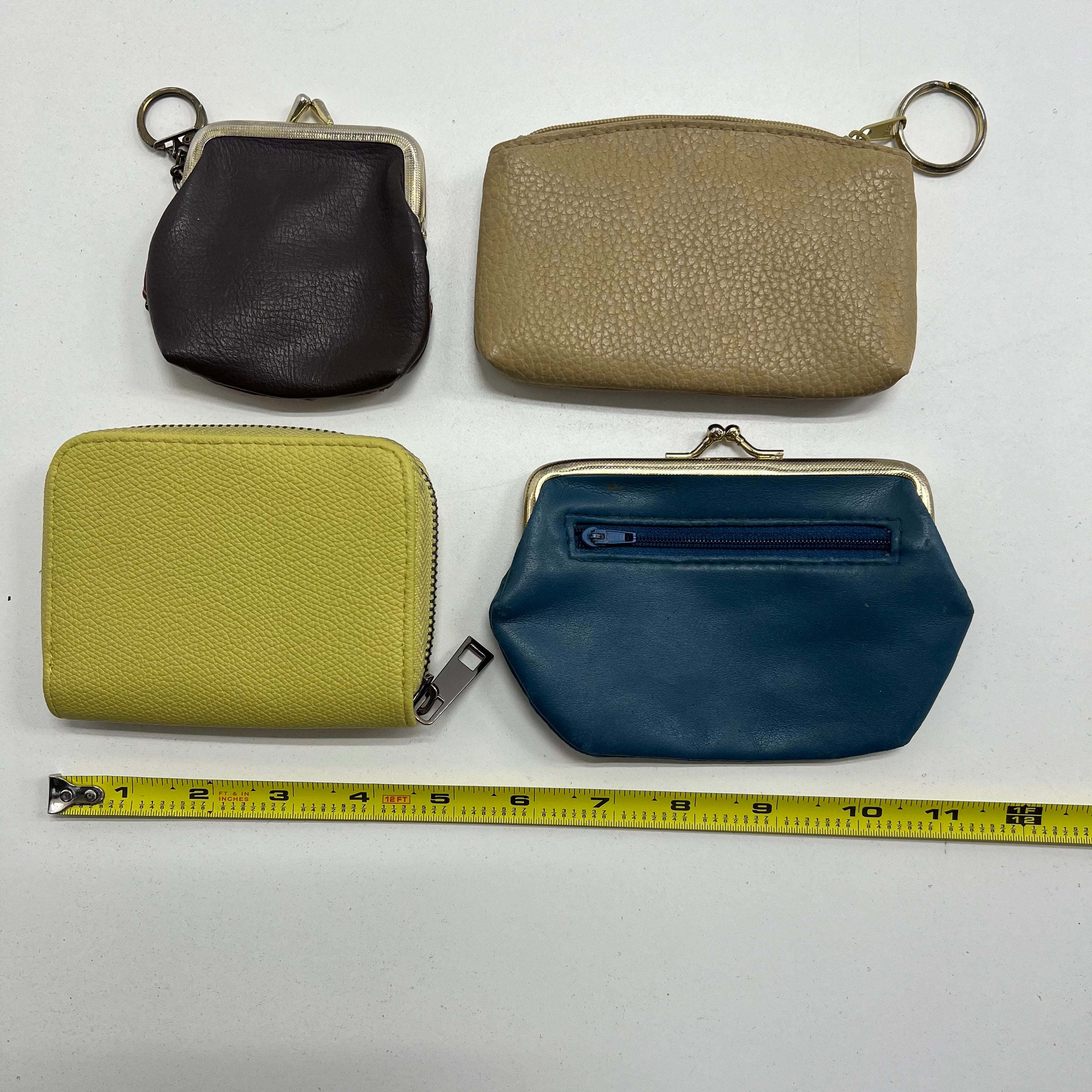 Lot of 4 Coin Purses Yellow Blue Brown Patchwork Keyring Zipper and Clasps