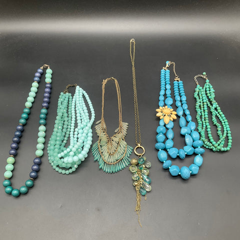 Statement Fashion Jewelry Lot of 6 Blue Green Turquoise Beaded Bib Necklaces