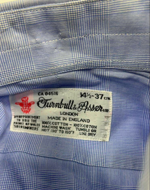 Vintage 80s Turnbull & Asser Glen Plaid Dress Shirt Royal Warrant England Sz