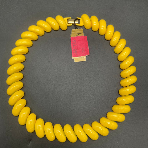 Vintage Napier 16" Yellow Enameled Gold Tone Ribbed Link Choker Necklace Signed