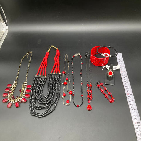 Charming Charlie & Mixed Red Black Costume Jewelry Lot Statement Necklaces Rings