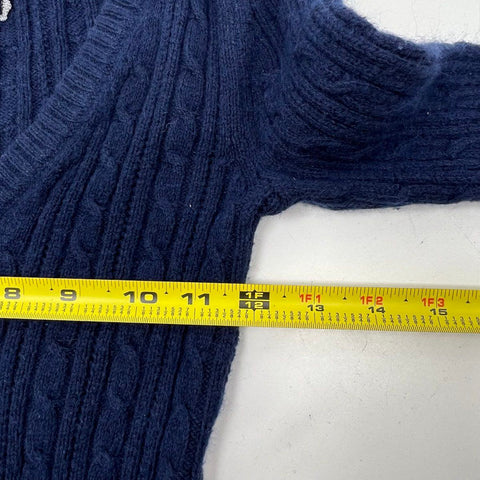 Vintage Y2K American Eagle Women's Navy Cable Knit V-Neck Sweater XS