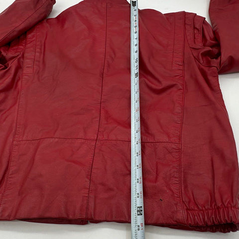 Vintage 80s Casablanca Red Leather Padded Shoulder Bomber Jacket Sz 42