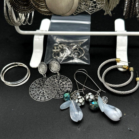 Vintage & Modern Costume Jewelry Lot 30+ Pairs Earrings Hoops Dangles Sun Faces
