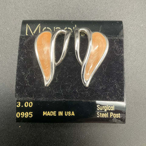 Vintage Monet Silver Tone Peach Enamel Butterfly Brooch & Earring Set