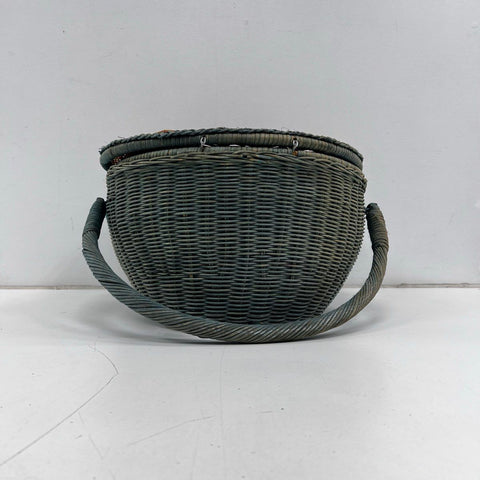 Vintage Watermelon Woven Wicker Picnic Basket Red Green Butterfly Lid Large