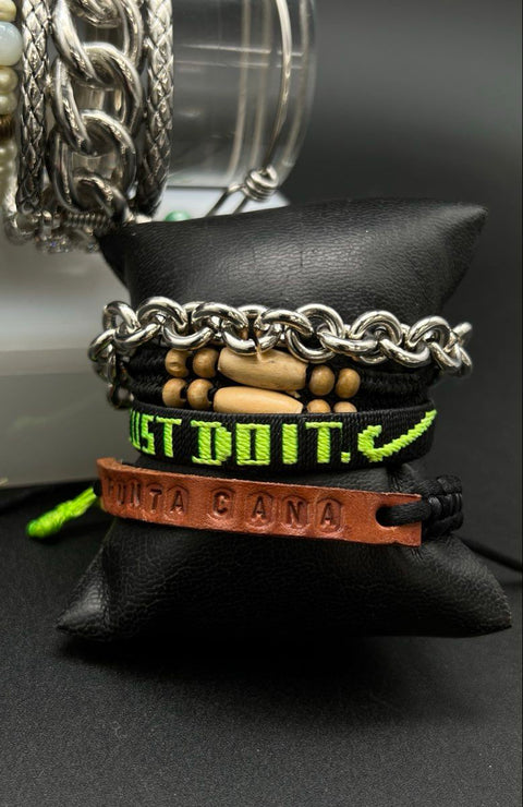 Eclectic Bracelet Jewelry Lot of 18 Nike Boho Punk Beaded Cuffs Silicone Cord